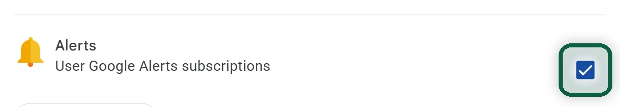 Google Takeout product list with only Alerts ticked