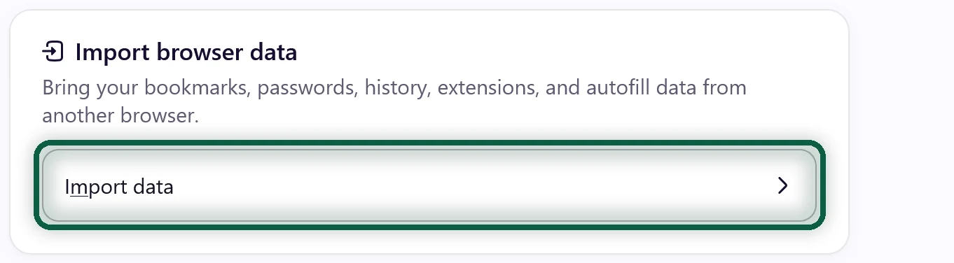 Firefox Settings with the Import Browser Data section and the Import Data button highlighted
