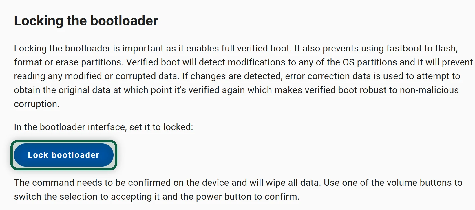 Installateur web GrapheneOS avec l'étape de verrouillage du bootloader mise en évidence